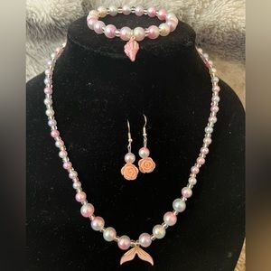 Handmade Jewelry Stretch Faux Pearl Earrings, Necklace, And Bracelets